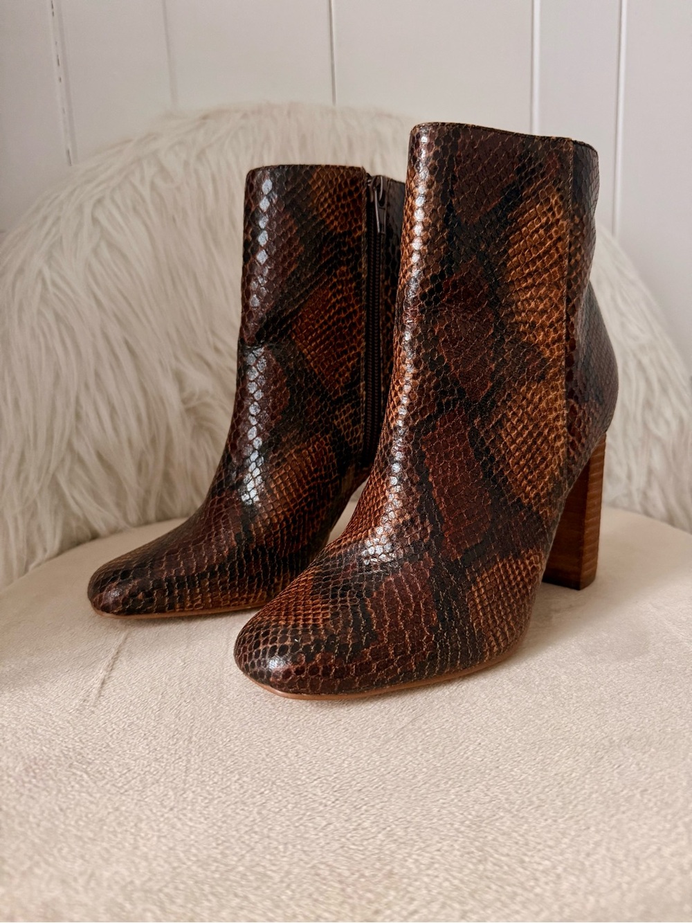 Zigi Soho Brown Snakeskin-Print Block Heel Ankle Boots